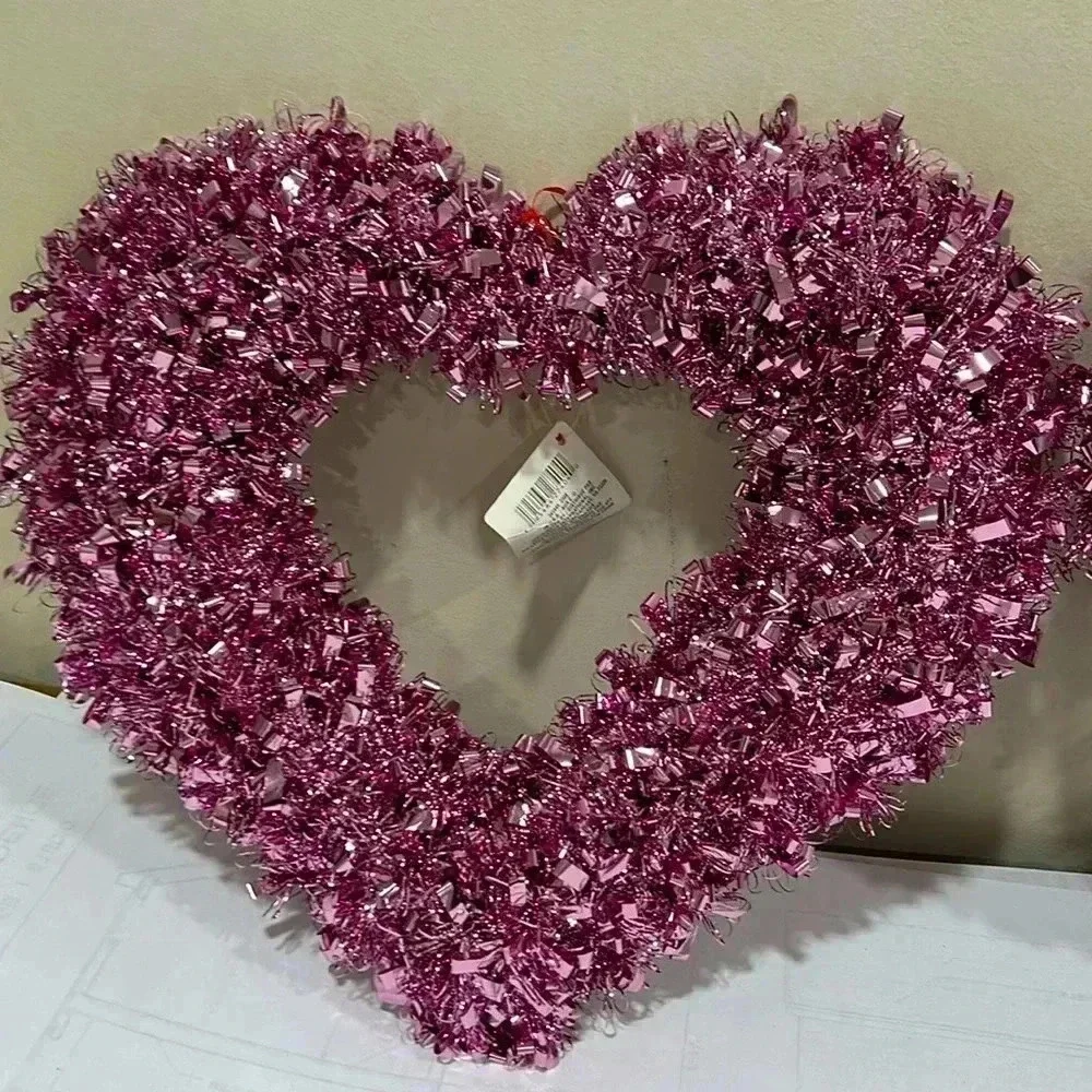 14” Pink Tinsel Heart